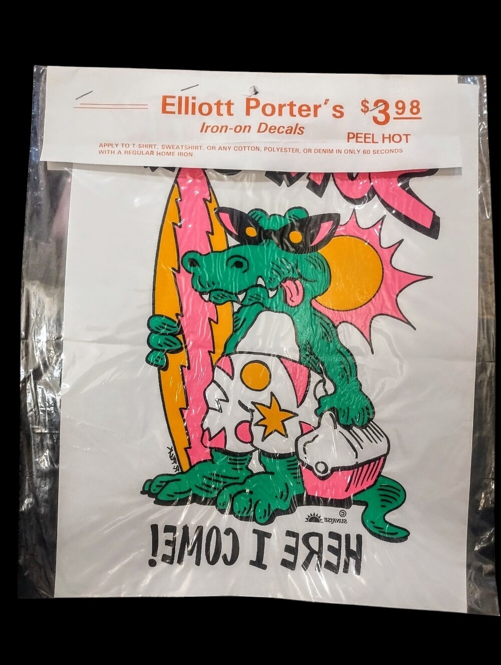 NOS Vintage 1980s Elliott Porter Iron-On Shirt Decal Surfing Gator Surf City